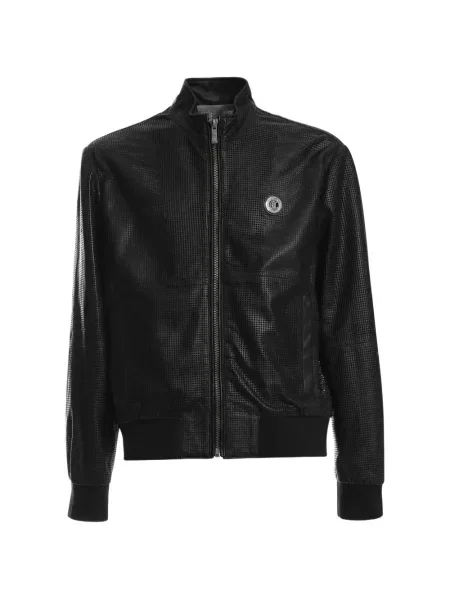 Kožená bunda Just Cavalli s perforací černá