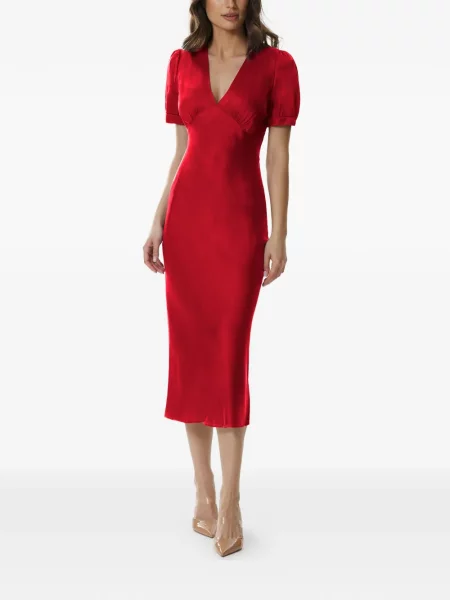 Rochie midi Framboise cu decolteu în V până la genunchi de costum roșu
