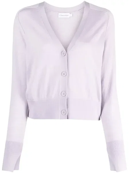 Cardigan Calvin Klein de lână cu decolteu în V violet