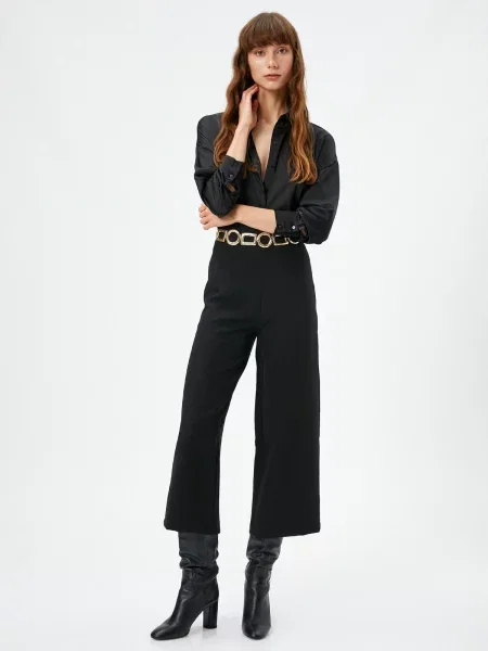 Hlače Koton z visokim pasom črna