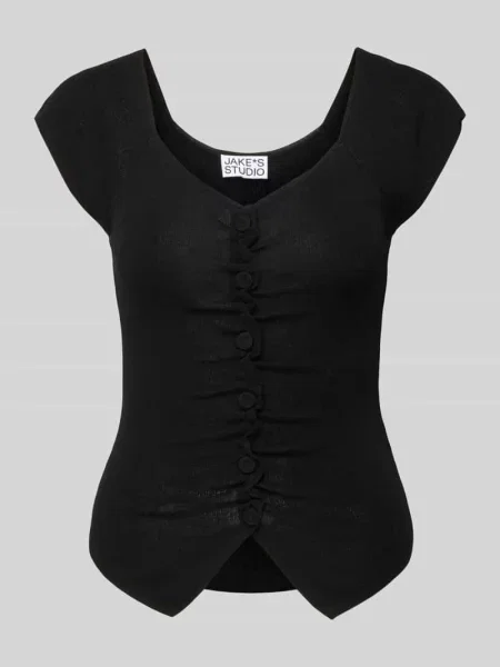 Bluzka z dzianiny z listwą guzikową i marszczeniami Jake*s Studio Woman czarna