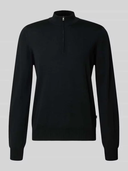 Bluza o kroju regular fit z czystej żywej wełny z kołnierzem zapinanym Maerz Muenchen czarna