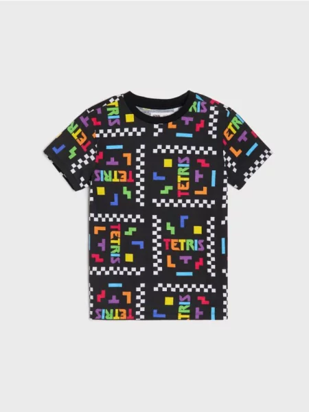 Sinsay Tričko s krátkými rukávy a potiskem Tetris černá