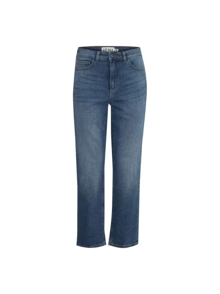 Proste jeansy Ichi z wysoką talią o krotszym kroju niebieskie