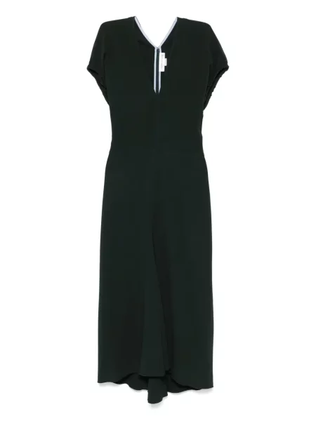 Rochie midi Victoria Beckham cu decolteu în V până la genunchi de costum verde
