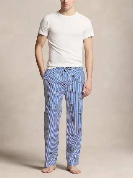 Polo Ralph Lauren Pyžamové nohavice modrá / tmavomodrá / svetlohnedá biela