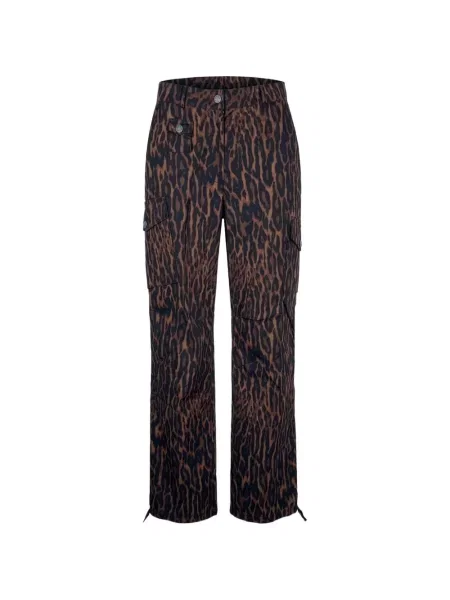 Pantaloni cargo Ganni cu imagine cu model leopard maro