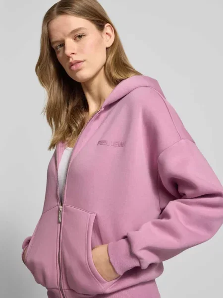 Bluza rozpinana z logo i kieszenią kangurka Review różowa