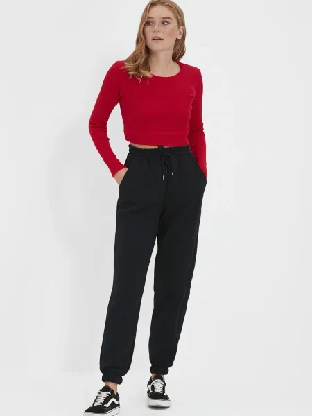 Pantaloni sport Trendyol tricotate negru