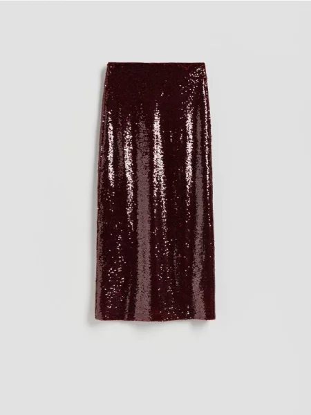 Reserved Cekinowa spódnica maxi bordowy
