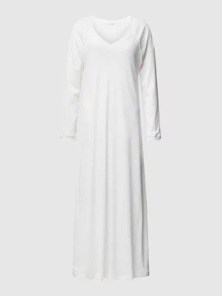 Koszula nocna z prążkowanym dekoltem w serek Hanro biała