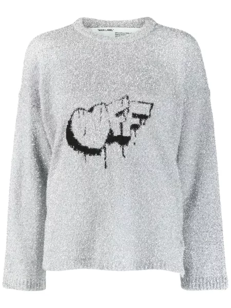 Pulover Off-white cu decolteu rotund alb