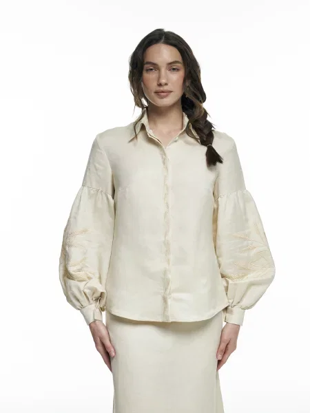 Лляна Вишита сорочка FloveTouch бежевий