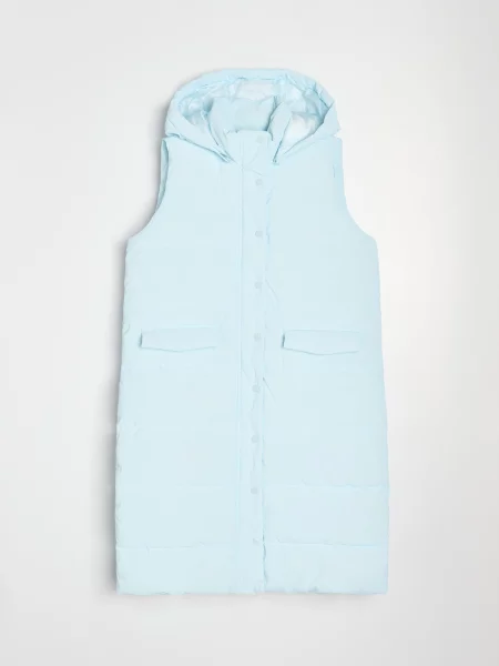 Стьобаний puffer жилет із відстібним капюшоном блакитний