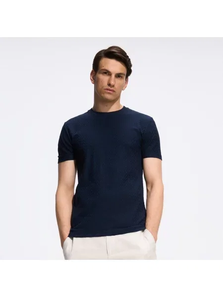 Reserved Strukturované tričko slim fit tmavomodrá
