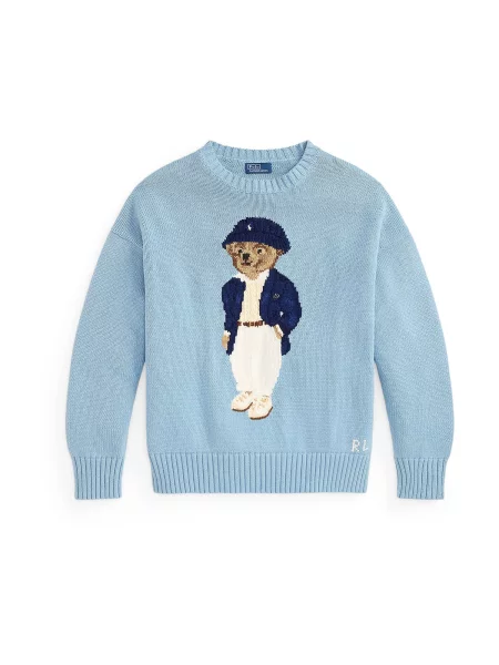 Polo Ralph Lauren Pulover BEAR bleumarin / deschis / brocart / alb albastru