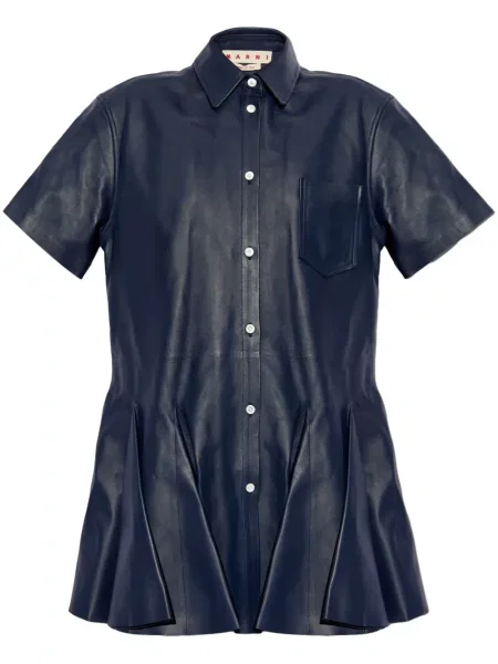 Sukienka koszulowa Marni skórzana garniturowa niebieska