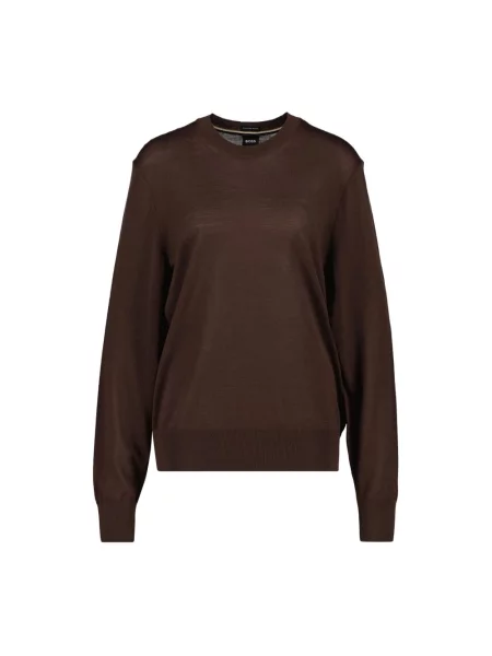 Lniany sweter Boss brązowy