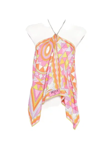 Top Pucci cu imagine cu imprimeu geometric cu gât halter portocaliu