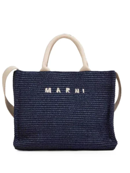 Geantă shopper Marni cu broderie albastru