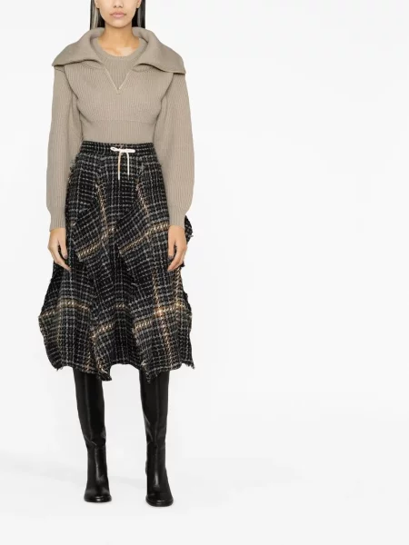 Fustă midi Charles Jeffrey Loverboy în carouri negru