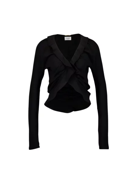 Jedwabny top Saint Laurent z falbankami czarny