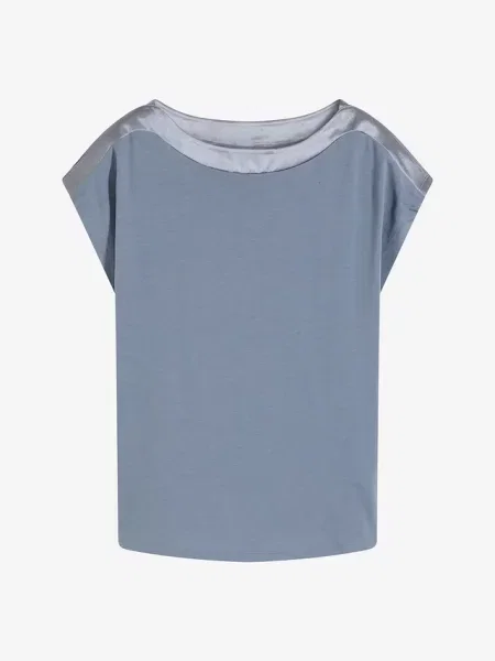 T-shirt z satynowym karczkiem niebieska