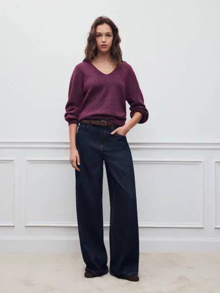 Melanżowy sweter z dekoltem w serek fuksja Teen L MANGO TEEN