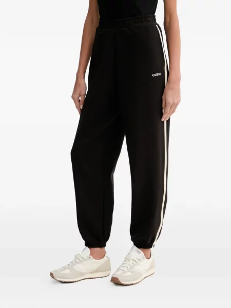Pantaloni Guess cu dungi cu imagine alergare negru
