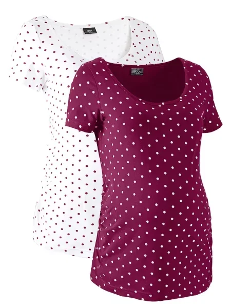 T-shirt ciążowy 2 szt. organiczna ze wzorem w kropki fioletowa