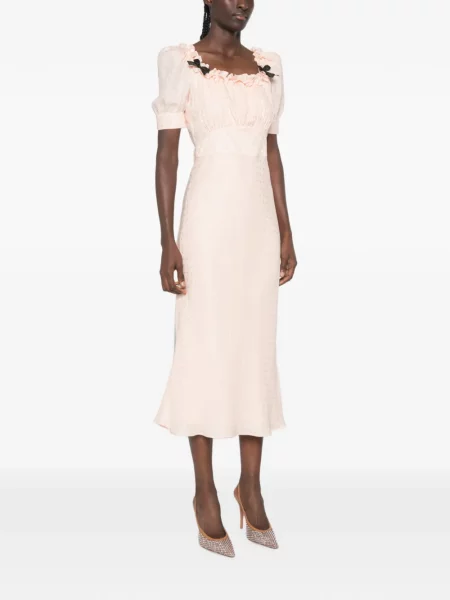 Rochie midi Alessandra Rich de mătase cu volane roz