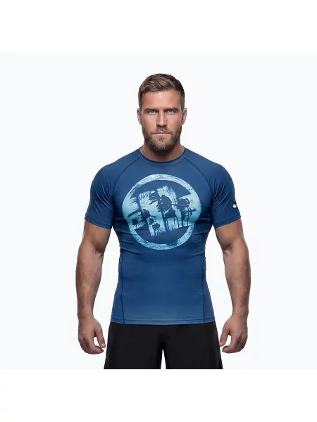 Tricou pentru bărbați Pitbull Rashguard Logo Palms blue albastru