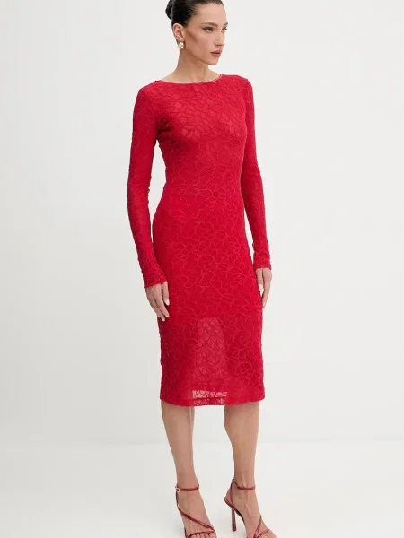 Pinko sukienka midi dopasowana czerwony