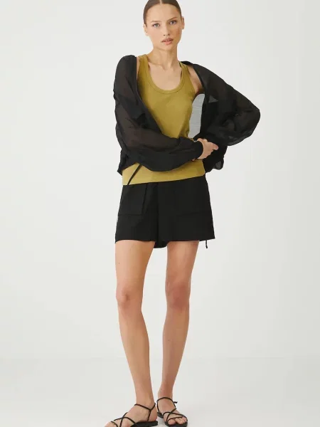 Лляні шорти Medicine однотонна висока посадка чорний