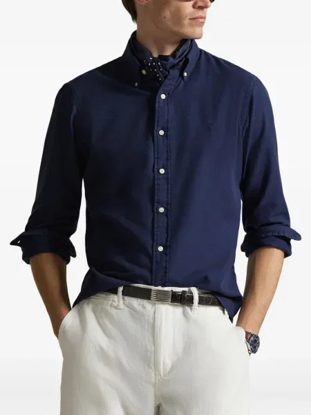 Dlouhá pruhovaná s límcem kšiltovka Polo Ralph Lauren modrá