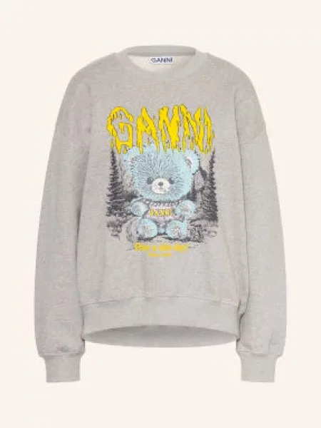Ganni Oversized Mikina S Ozdobnými Kamínky / černošedá / žlutá šedá
