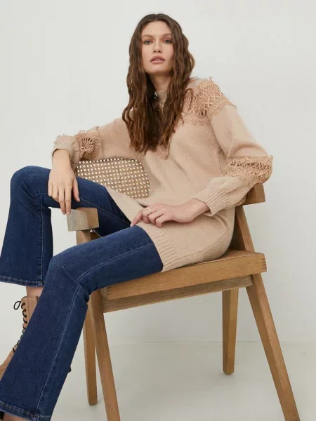 Пуловер Answear Lab дамски бежово