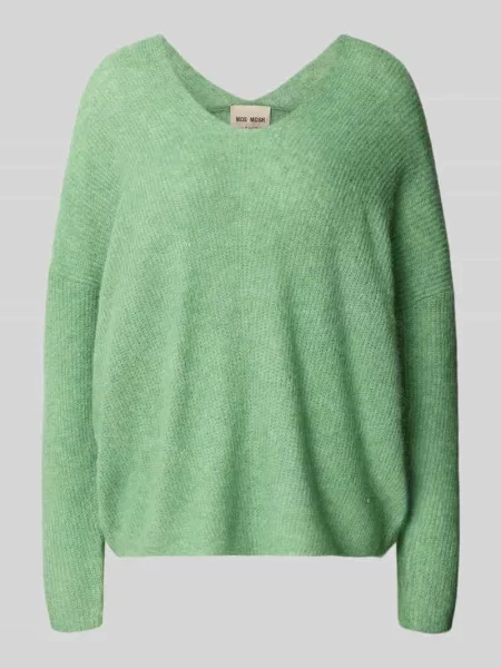 Sweter z dzianiny z dekoltem w serek model THORA' Mos Mosh zielony