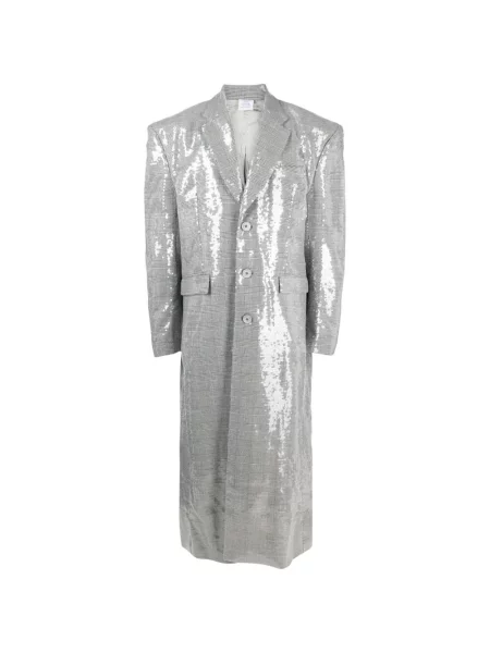 Płaszcz Vetements z cekinami w kratę biały