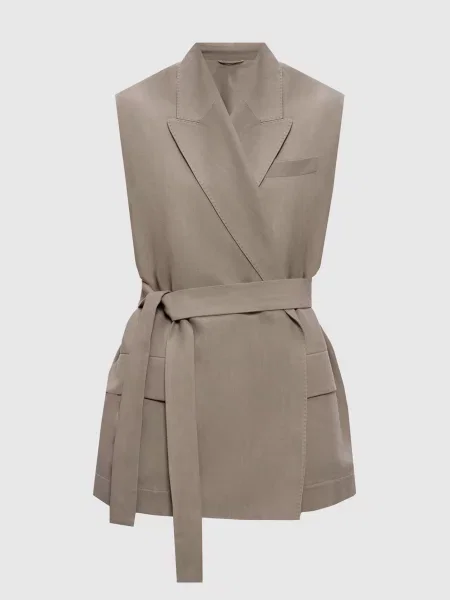 Жилет на запах з льоном Brunello Cucinelli коричневий