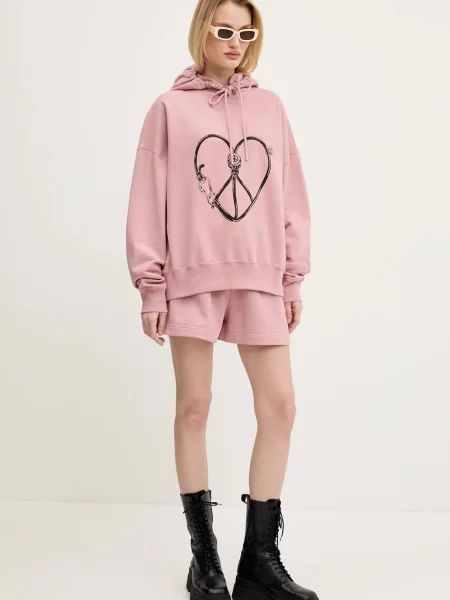Moschino Jeans bluza z kapturem z nadrukiem różowy