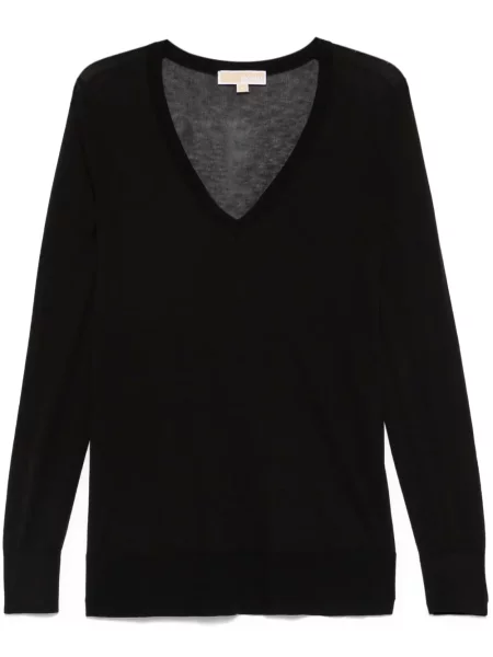 Кожаный пуловер Michael Michael Kors с V-образно деколте с принт черно