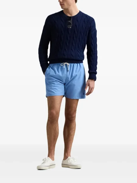 Slip de baie Polo Ralph Lauren cu broderie din piele de căprioară în carouri albastru