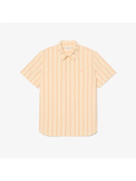 Lacoste Koszula Z Krótkim Rękawem W Paski Regular Fit pomarańczowa