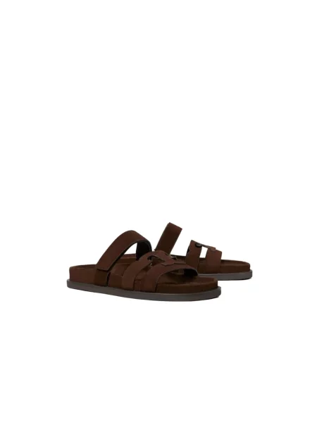 Klapki Tory Burch skórzane brązowe