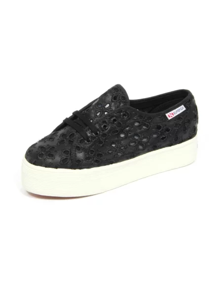 Haftowane sneakersy Superga 2790 skórzane czarne