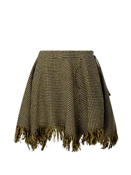 "houndstooth" rašto sijonas Ganni su kutais geltona