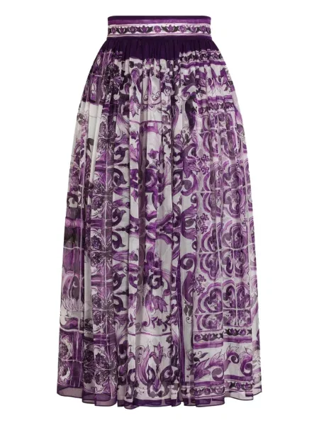 Fustă midi Dolce & Gabbana de mătase până la genunchi violet