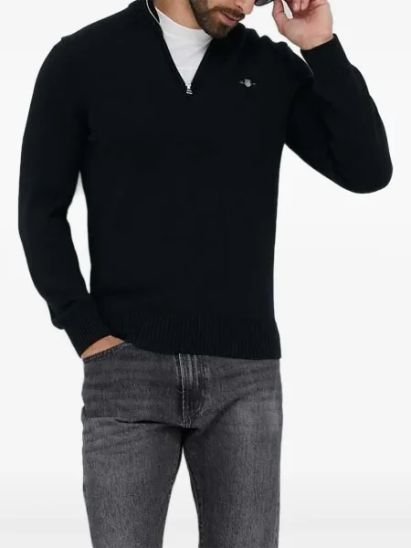 Pulover Gant cu broderie de jumătate de fermoar negru