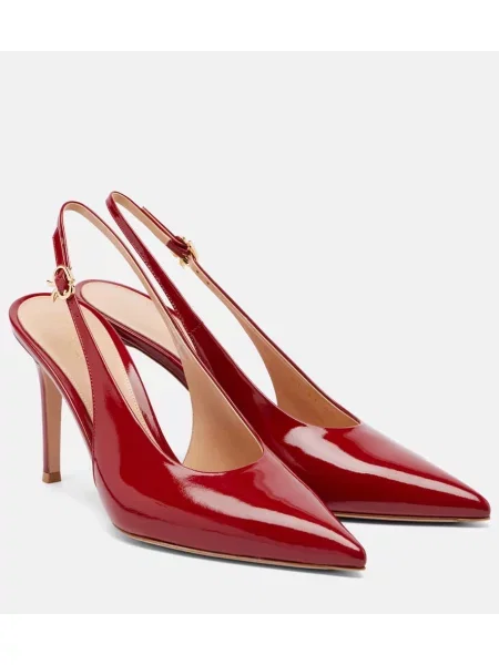 Pantofi cu toc Gianvito Rossi din piele de lac slingback roșu